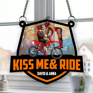 Personalized Gifts For Motocross Couple Suncatcher Ornament Kiss Me & Ride 04xqtn060724pa - Ornament - GoDuckee