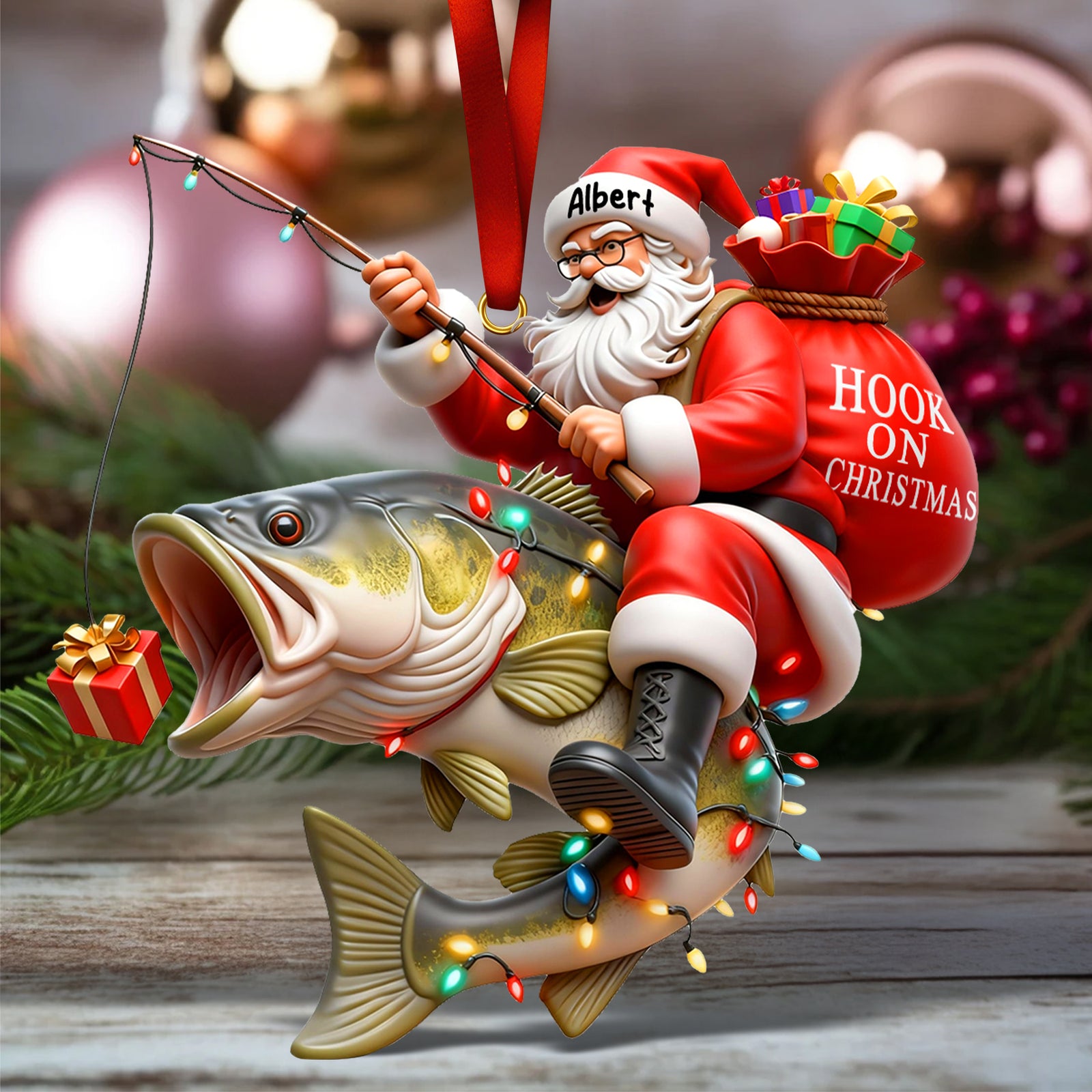 Badass Fishing Santa Acrylic Ornament, Personalized Gifts For Fishing Lovers 02qhqn311025 - Ornament - GoDuckee