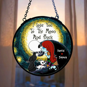 Personalized Gifts for Couple, Cartoon Couple Kissing Round Window Hanging Stained Glass 03TOQN050824 - Ornament - GoDuckee