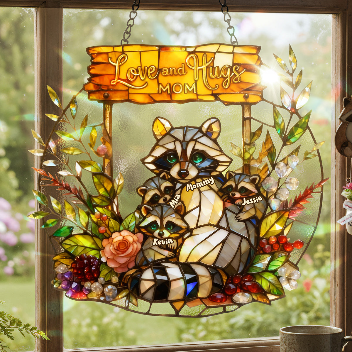 Raccoon Mom and Kids Suncatcher Ornament – Personalized Gifts For Mom 01tota030326 - Ornament - GoDuckee