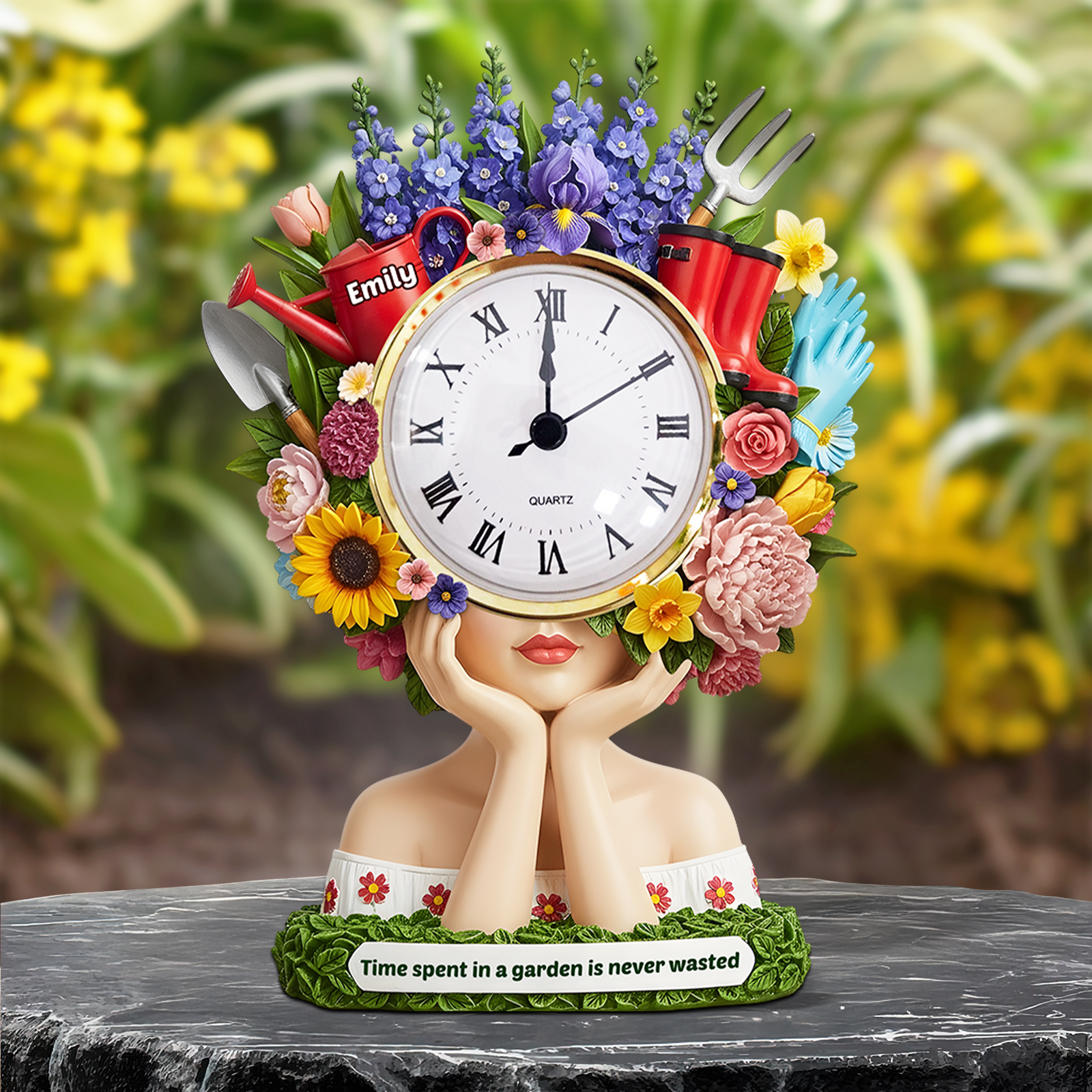 Flower Head Girl Desk Clock Plaque - Personalized Gifts For Gardening Lover 04qhpu030625 - Clock Plaques - GoDuckee