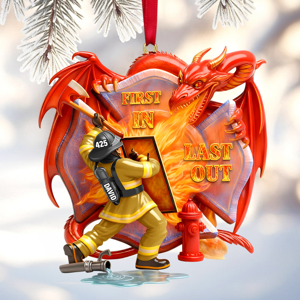Firefighting With Dragon Acrylic Ornament - Personalized Gifts For Firefighter 04QHTN101125 - Ornament - GoDuckee