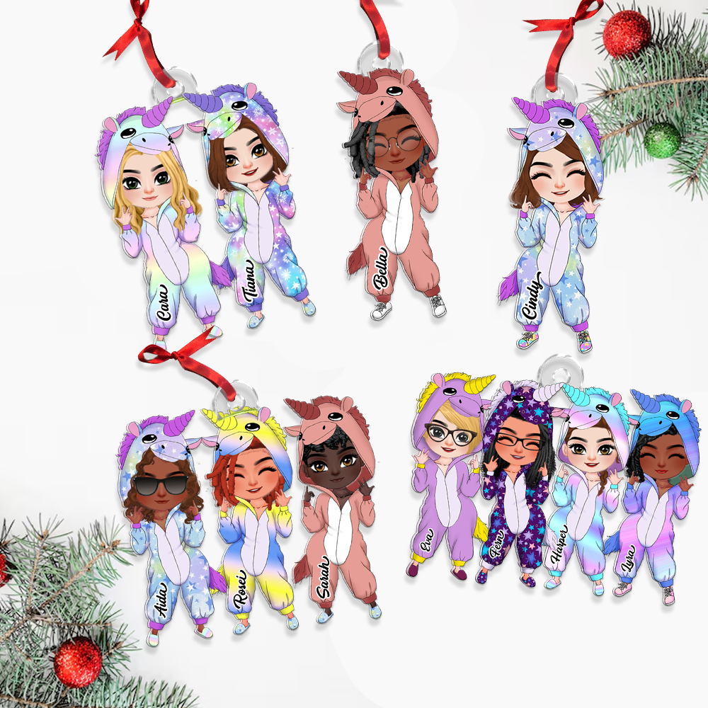 Personalized Gift For Friends Ornament, Besties In Unicorn Pajamas 03qhhu221124hh - Ornament - GoDuckee