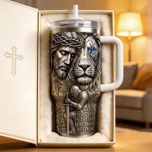 Jesus And Lion 40oz Tumbler - Personalized Gifts For Christians 04pamg200326 - Tumbler Cup - GoDuckee