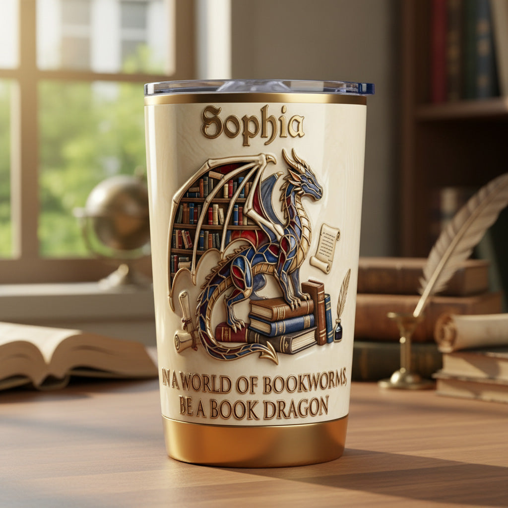 Dragon And Book Tumbler - Personalized Gifts For Book Lovers 06kimg060126 - Tumbler Cup - GoDuckee
