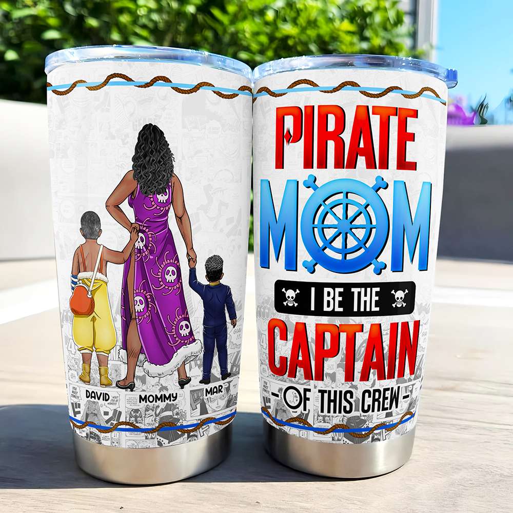 Personalized Gifts For Mom Tumbler Mother's Day Pirate Mom And Kids 01HUMH130325PA - Tumbler Cup - GoDuckee