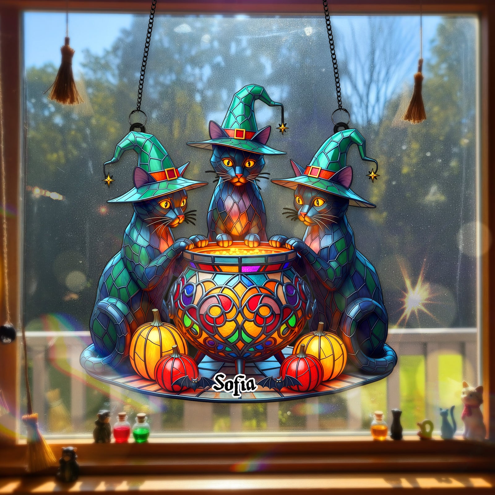 Witch Cat Suncatcher Ornament - Personalized Gifts For Halloween 03NAMG120825 - Ornament - GoDuckee