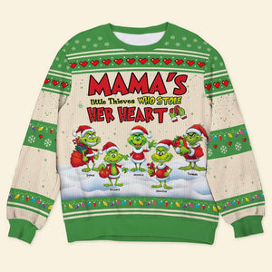 Personalized Gifts For Mom Ugly Sweater Mama's Little Thieves Who Stole Her Heart 04ACQN230924 - Ugly Christmas Sweater - GoDuckee