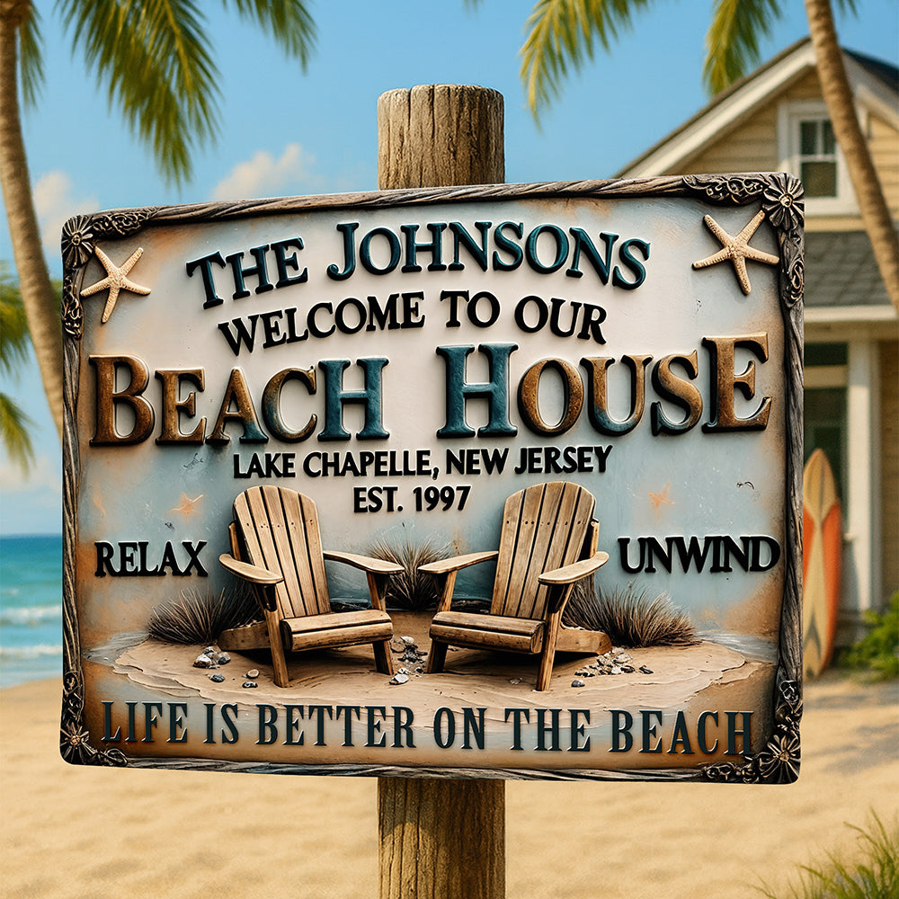 Beach House Entrance Metal Sign - Personalized Gifts For Family At Beach 01qhqn070725 - Metal Signs - GoDuckee