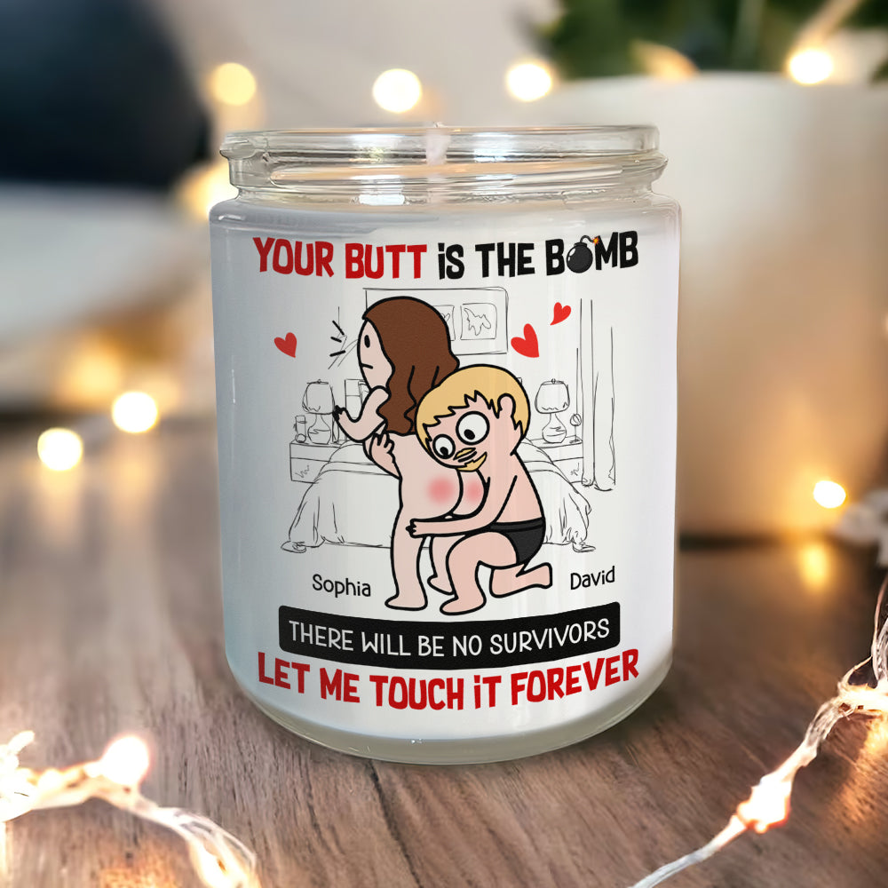 Personalized Gifts For Couple Scented Candle, Funny Couple Touching Butt - Scented Candle - GoDuckee