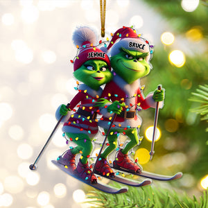 Personalized Gifts For Couples, Green Monsters Skiing Acrylic Ornament 01OHLU221124 - Ornament - GoDuckee