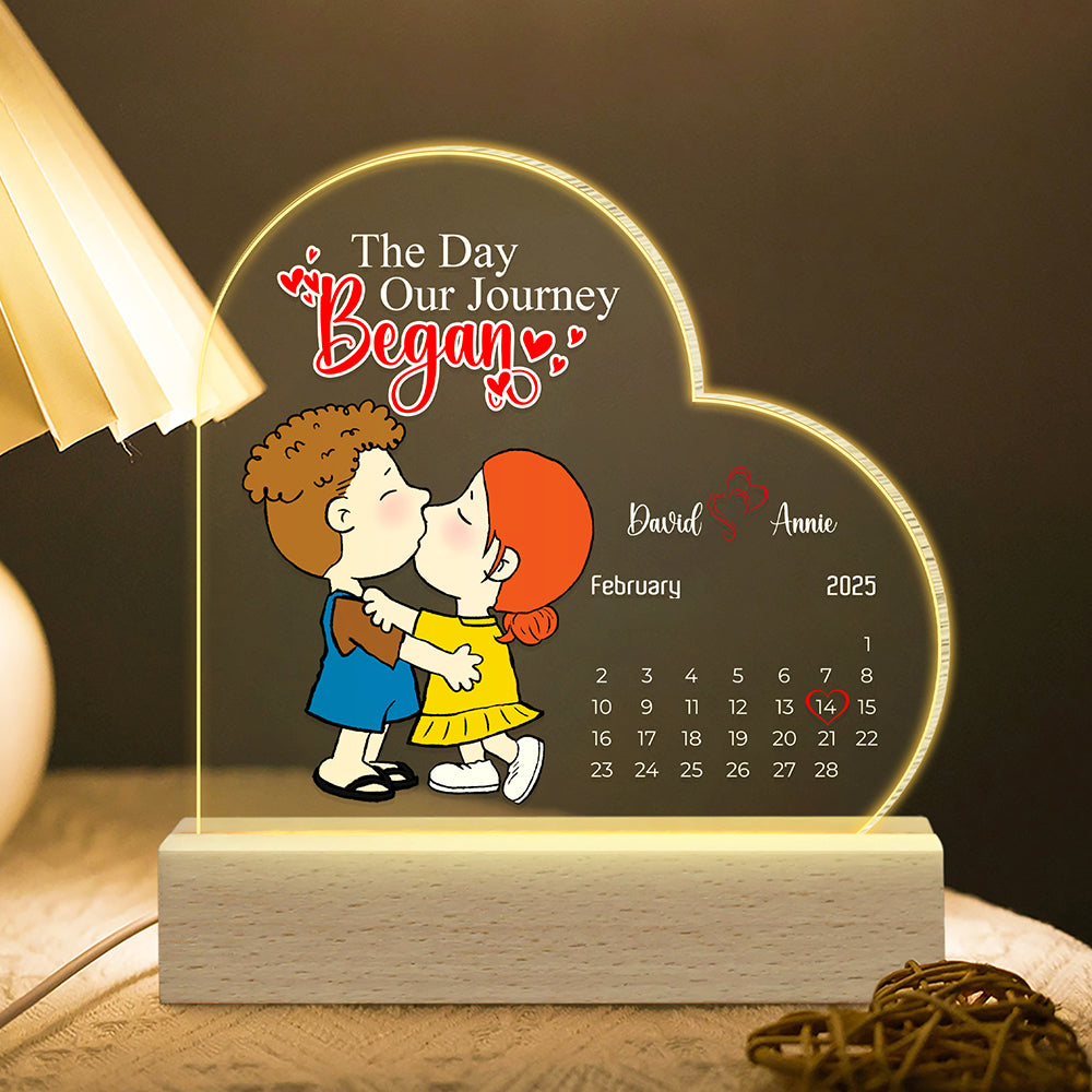 Personalized Gifts For Couples LED Light Calendar Kissing Cartoon Couples 05KALU211224HG - Led Night Light - GoDuckee