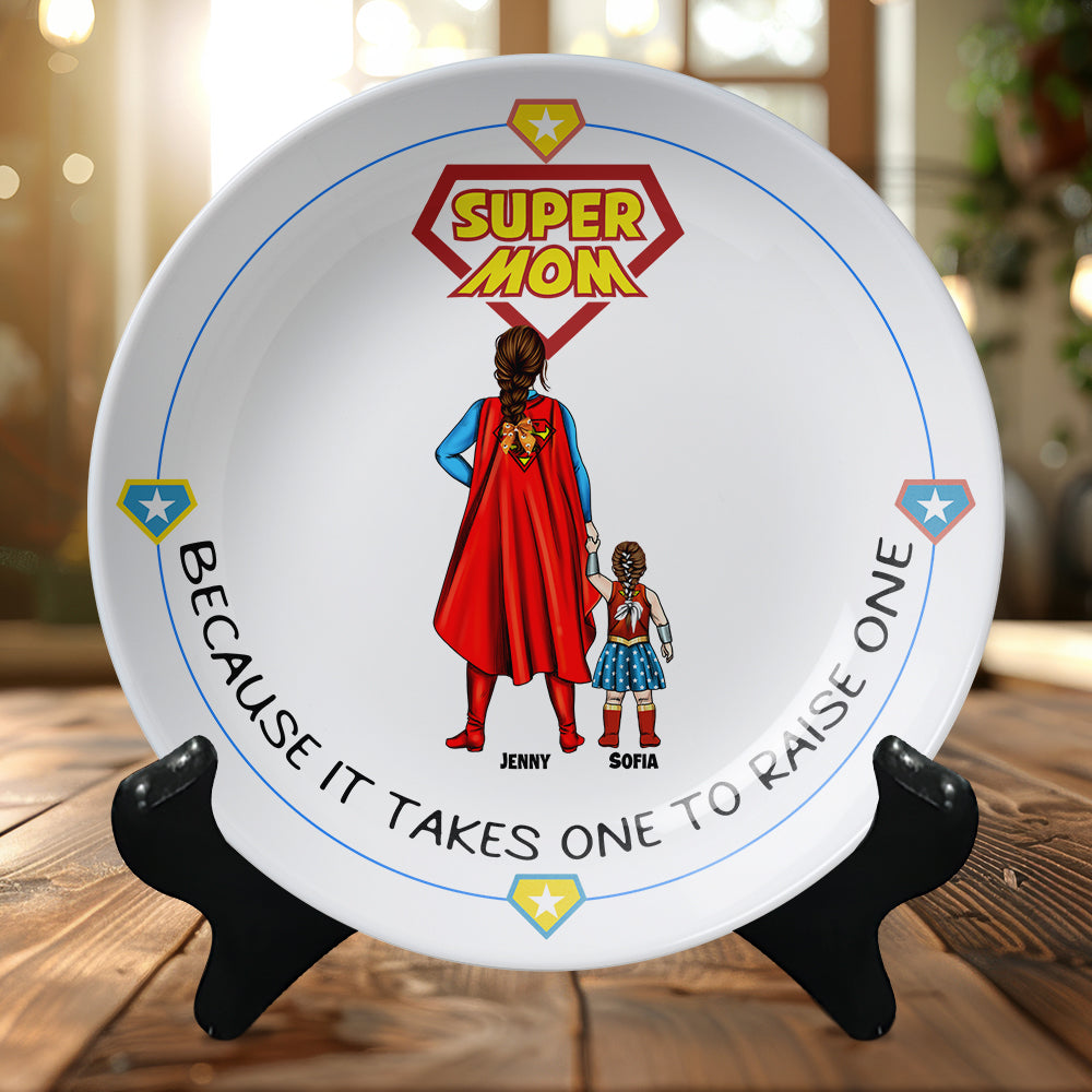 Personalized Gift For Mom Ceramic Round Plate Mother's Day Super Mom 04OHMH110325PA - Ceramic Round Plate - GoDuckee