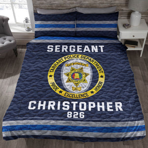Police Quilt Bedding Set Special Line With Department Logo - Custom Police Station Patches With Name, Number Tag Gifts For Police Officer & Law Enforcement 05qhqn080125 - Blanket - GoDuckee