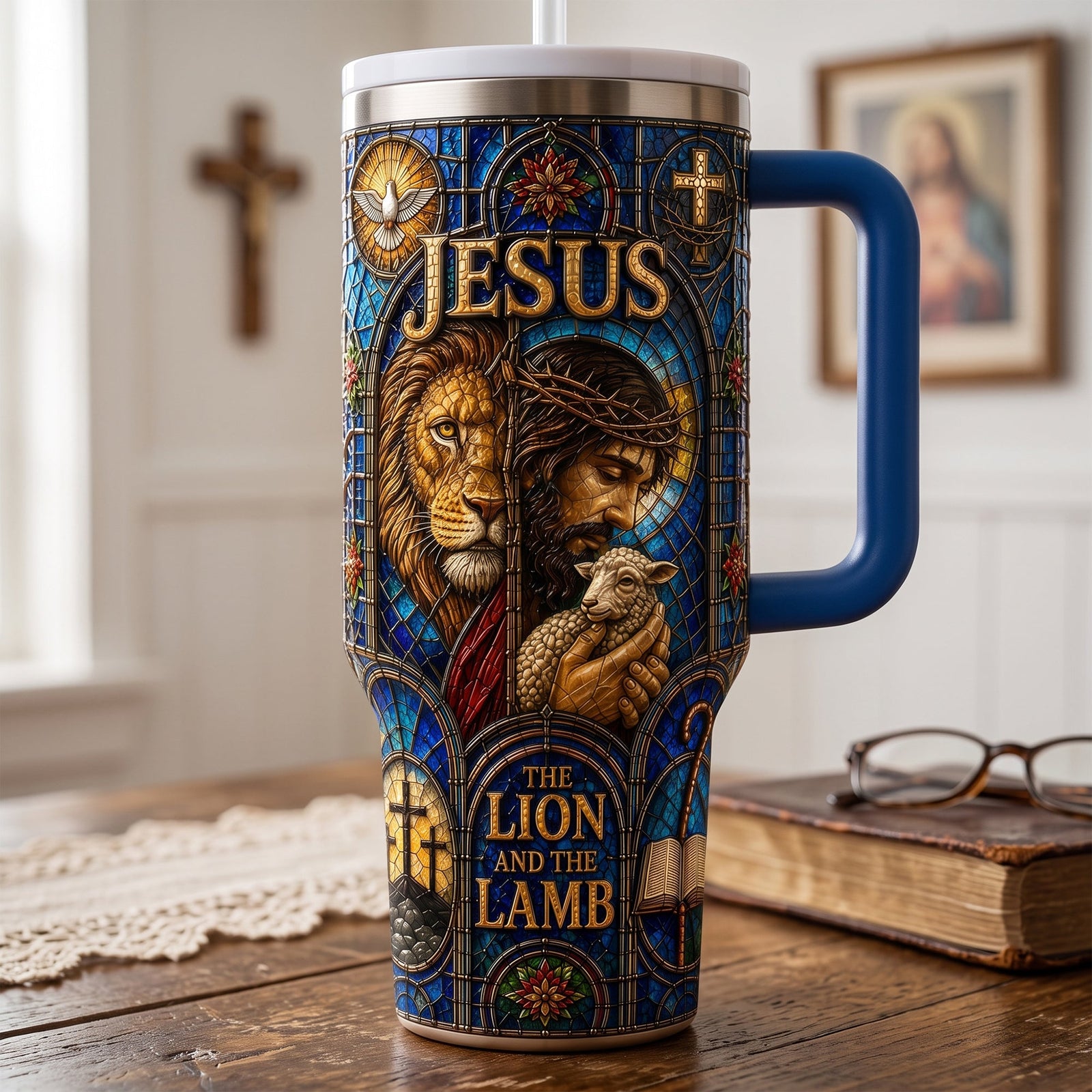 Jesus The Lion And The Lamp 40oz Tumbler With Handle - Personalized Gifts For Christians 03palu290626 - Tumbler Cup - GoDuckee