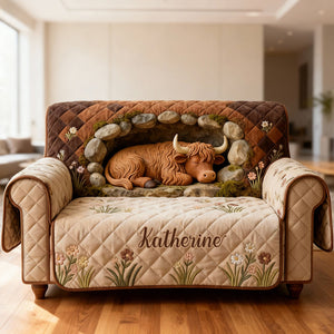 Highland Cow Quilted Sofa Cover - Personalized Gifts For Highland Cow Lovers 04kidt300126 - Sofa Cover - GoDuckee