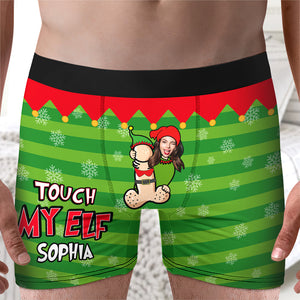 Custom Photo Gifts For Men Boxers, Funny Couple Touch My Elf 01toqn240924 - Boxer Briefs - GoDuckee