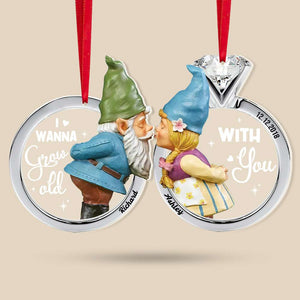 I Wanna Grow Old With You, Set Of 2 Personalized Acrylic Ornament, Gnome Couple Ornament, Christmas Gift - Ornament - GoDuckee