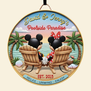 Poolside Paradise Couple Wood Sign - Personalized Anniversary Gifts For Couples 04NAQN060625 - Wood Sign - GoDuckee