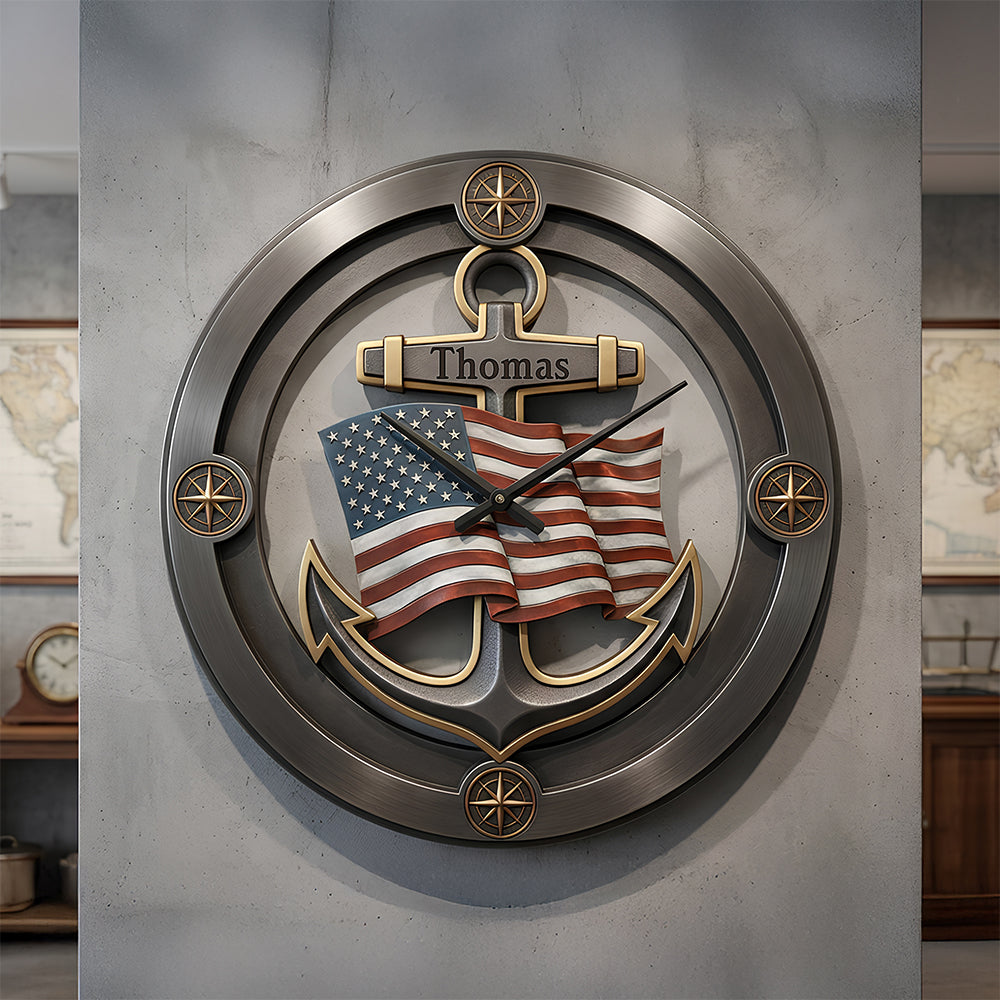 Nautical Anchor Acrylic Clock Personalized Gifts For Veteran 03KIDT231225 - Hanging Wall Clock - GoDuckee