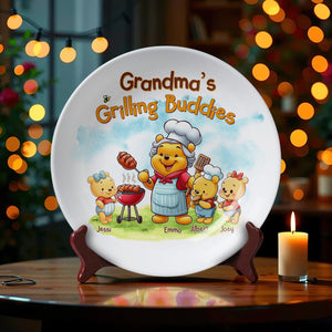 Personalized Gifts For Grandma Round Plate Grilling Buddies 02OHLU140325 - Ceramic Round Plate - GoDuckee