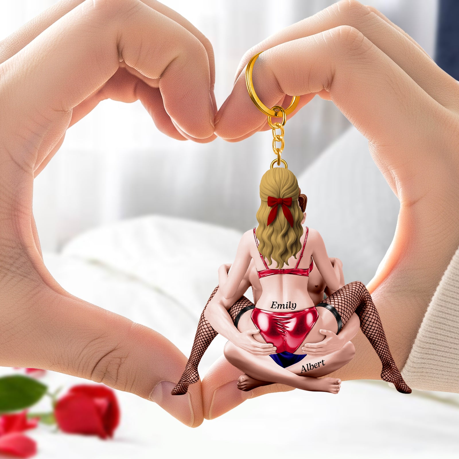 Cheeky Hugging Couple Acrylic Keychain - Personalized Gifts For Couples 05HUQN290126 - Keychains - GoDuckee