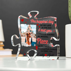 The Day I Met You, Custom Couple Image Puzzle Shaped Acrylic Plaque, Gift For Couple, Anniversary Gifts - Decorative Plaques - GoDuckee