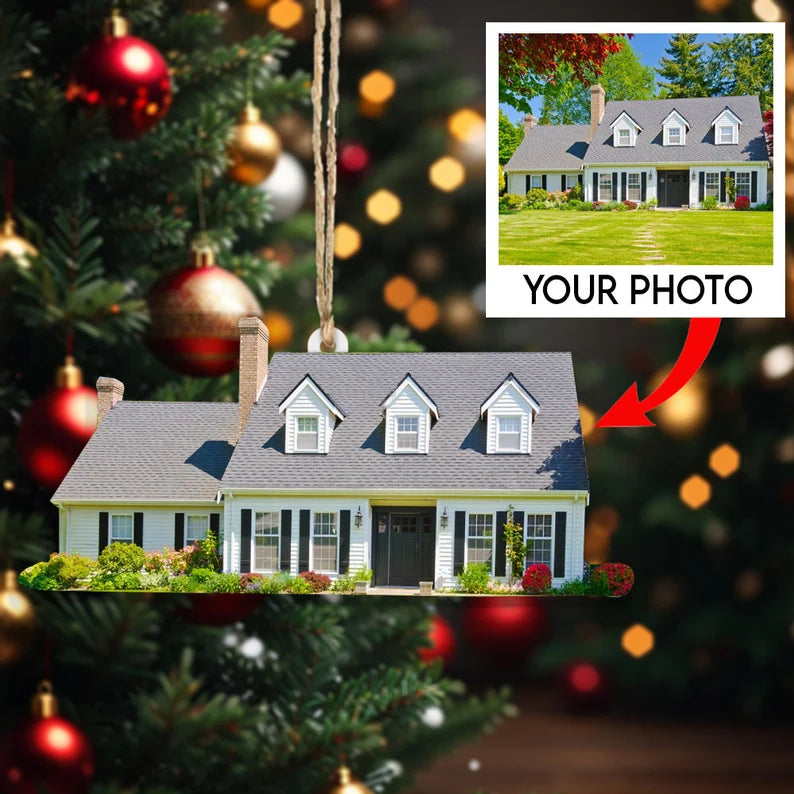 Custom Photo Gifts For Family, Upload House Photo Christmas Ornament 01PGXX010824 - Ornament - GoDuckee