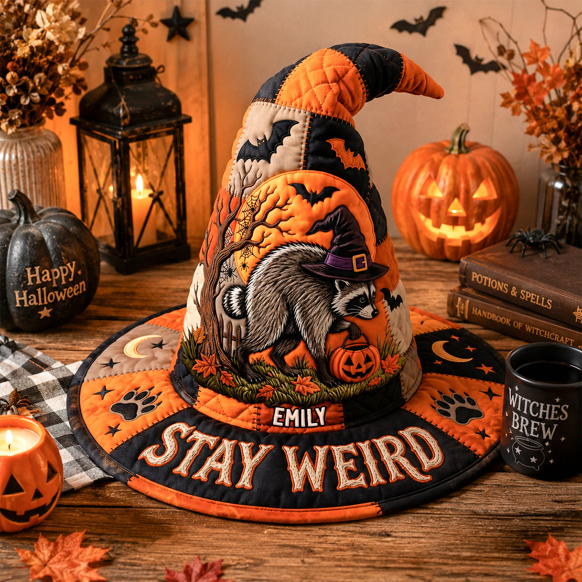 Special Raccoon Quilted Witch Hat, Personalized Gift For Halloween 03qhdh180826 - Quilted Witch Hat - GoDuckee