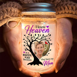 Custom Photo Memorial Gifts For Family Mason Jar Light 04kaqn030125 Heaven Is A Beautiful Place Because They Have My Parents - Drink Jar - GoDuckee
