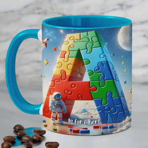 Personalized Gift For Autism Kid, 3D Puzzle Alphabet & Wandering Astronaut In Space 01QHLU060325 - Coffee Mug - GoDuckee