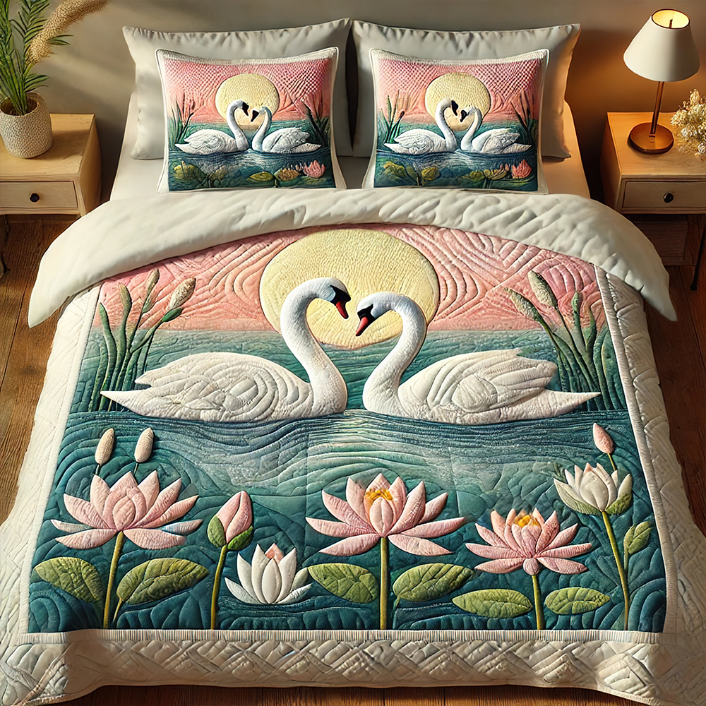 Gifts For Swan Couple Quilt Bedding Set 02kapu140125 - Blanket - GoDuckee