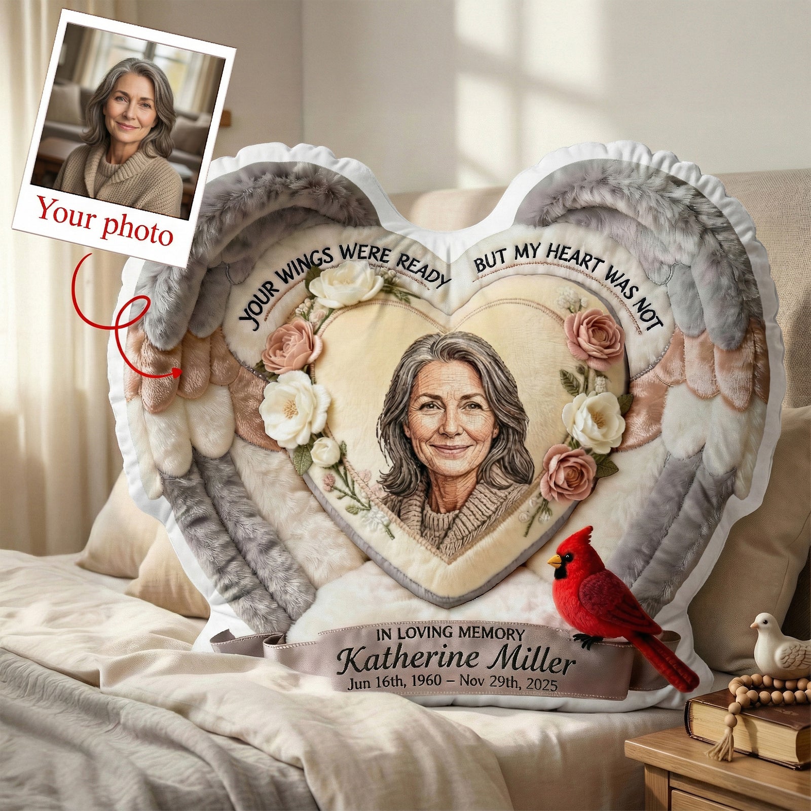 Custom Photo Heaven In Heart Shaped Pillow, Personalized Keepsake To Remember Loved One 02qhmg191225 - Pillow - GoDuckee