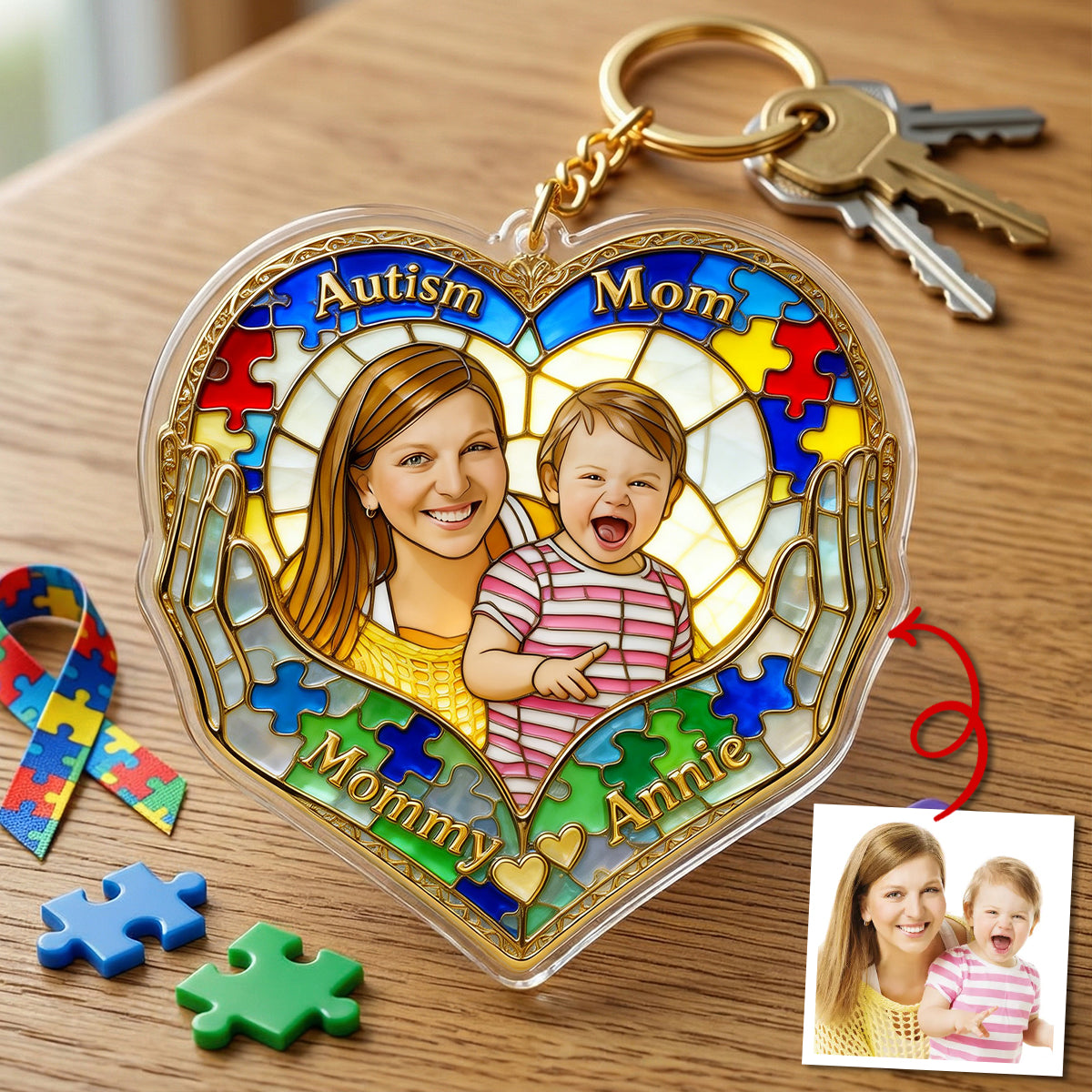 Custom Photo Loving Autism Mom Keychain, Personalized Gifts For Autism Mom 02QHTN010426 - Keychains - GoDuckee
