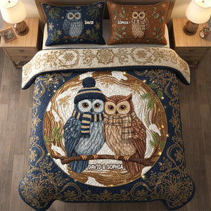 Owl Couple Personalized Christmas For Couple Quilt Bedding Set 02hytn211025 - Bedding Set - GoDuckee
