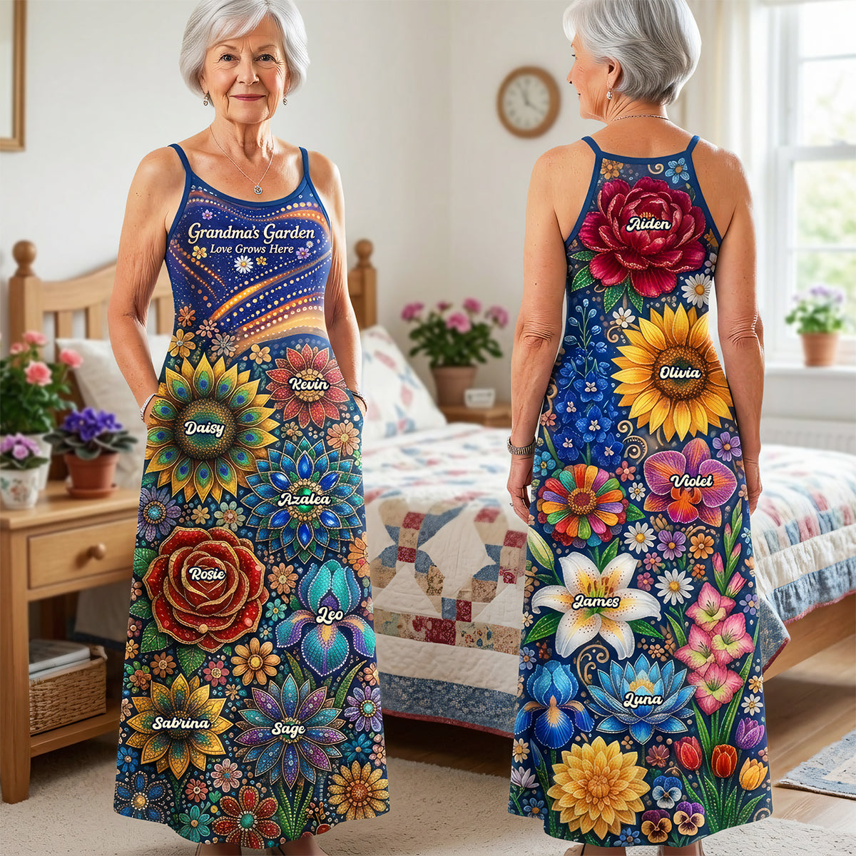 Grandma Garden Suspender Maxi Dress - Personalized Gifts For Grandmas 01huta190326 - Dress - GoDuckee