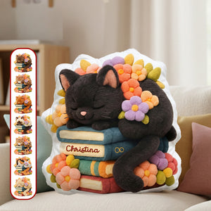 Cat With Books Custom Shaped Pillow - Personalized Gifts For Book Lover 05namg031225 - Pillow - GoDuckee