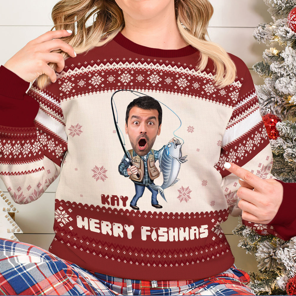 Custom Photo Gifts For Fishing Lover Christmas Ugly Sweater 03TOLU091024 - Ugly Christmas Sweater - GoDuckee