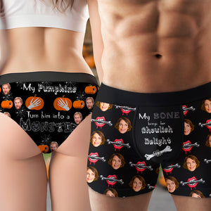 Custom Photo Gifts For Couple Men's Boxers and Women's Brief Halloween Pumpkin Bone 01xqdc150824 - Boxer Briefs - GoDuckee