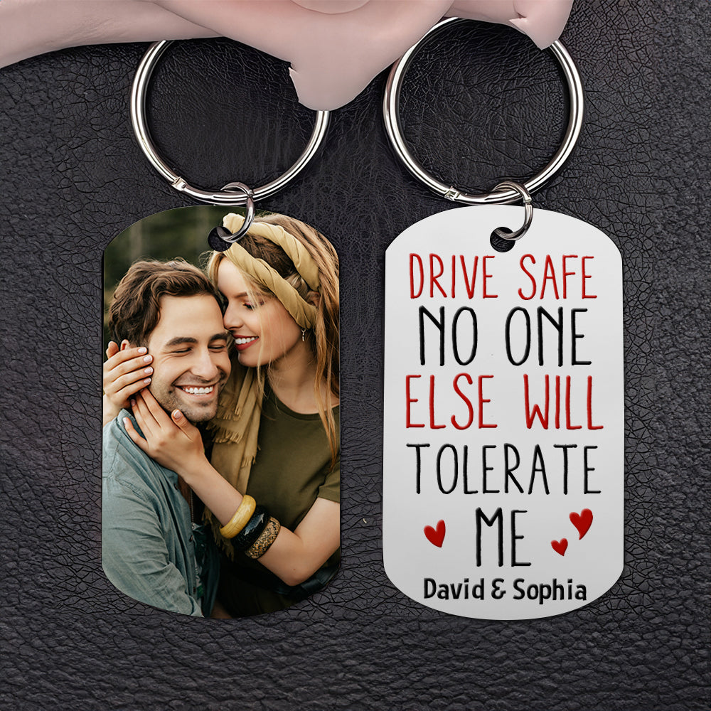 Drive Safe Personalized Custom Photo Stainless Steel Keychain Gift For Couple - Keychains - GoDuckee