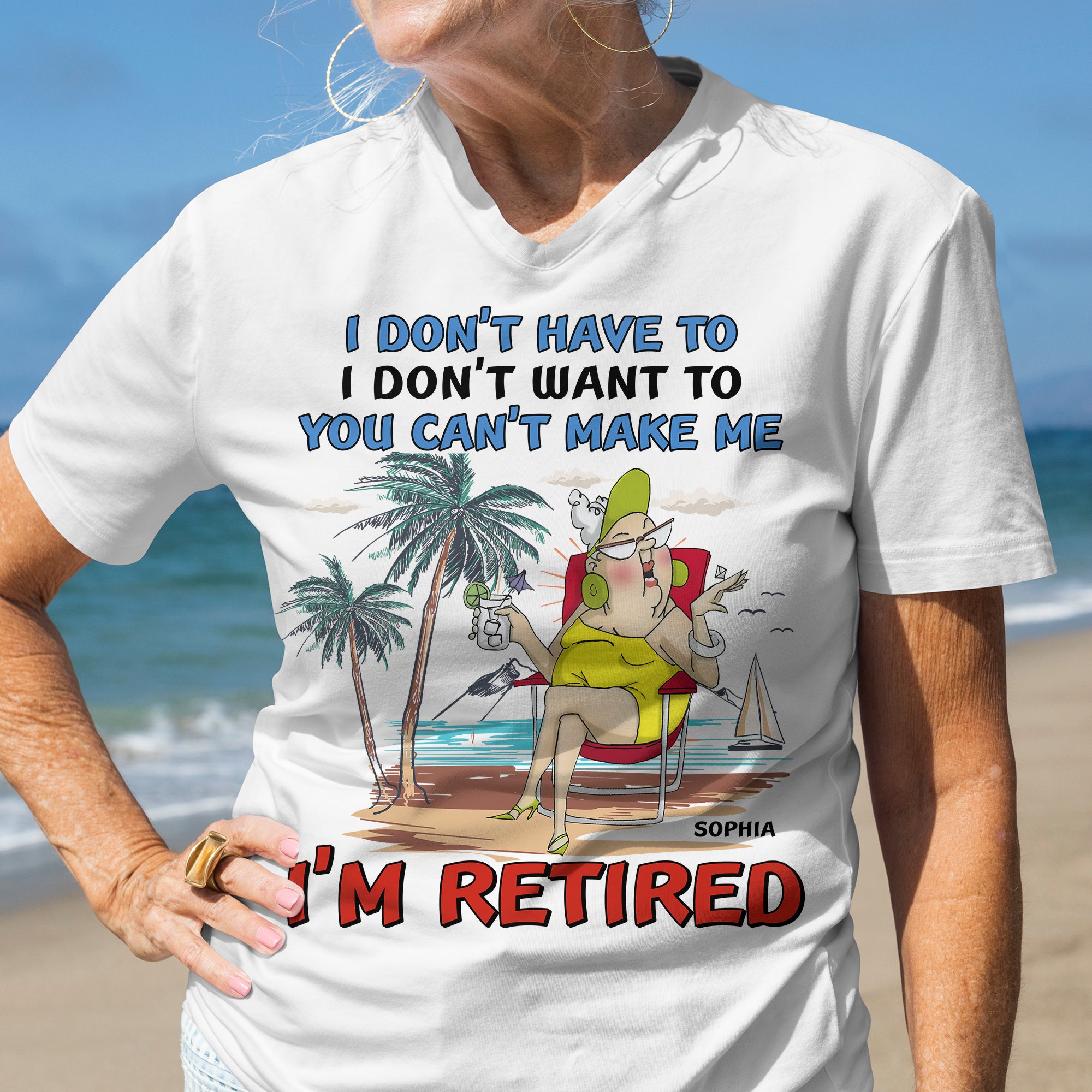 Personalized Gifts For Grandma Shirt 05hutn190624 Retired Woman on The Beach - Shirts - GoDuckee
