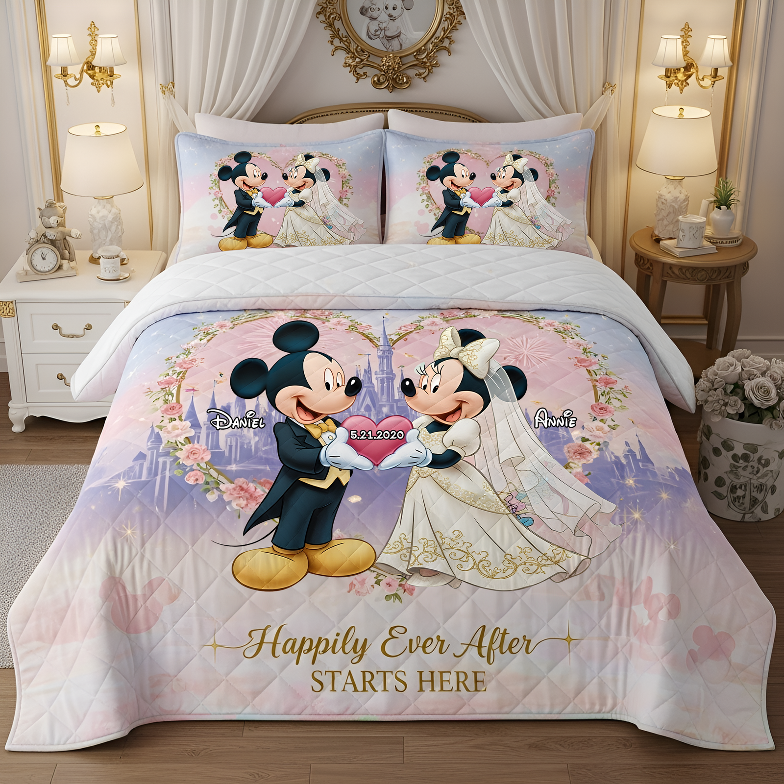 Happily Ever After Couple Quilt Bed Set - Personalized Anniversary Gifts For Couple 01TOLU090725 - Blanket - GoDuckee