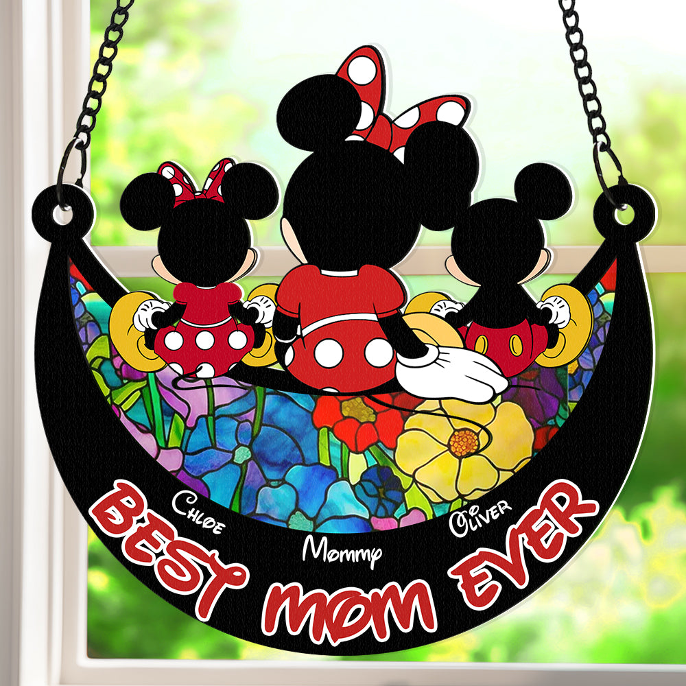 Personalized Gifts For Mom Window Hanging Suncatcher Ornament Mother's Day Mouse Mom And Kids 01ACDT240325 - Ornament - GoDuckee