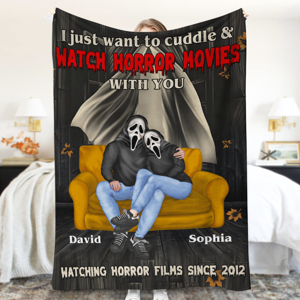 Cuddle And Watch Horror Movies Personalized Blanket - Couple Gift For Horror Movie Fans - Blanket - GoDuckee