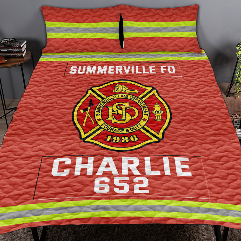Fire Department Quilt Bedding Set- Custom Fire Station Logo Gifts For Firefighter With Name, Number Tag 03qhqn080125 - Blanket - GoDuckee