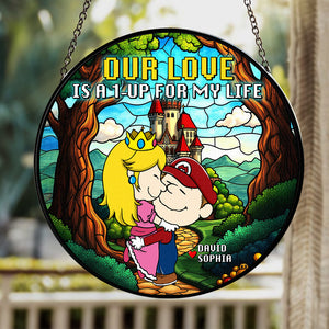 Personalized Gifts For Couple Stained Glass Ornament 03totn201224hg Our Love Is A 1-UP For My Life - Ornament - GoDuckee