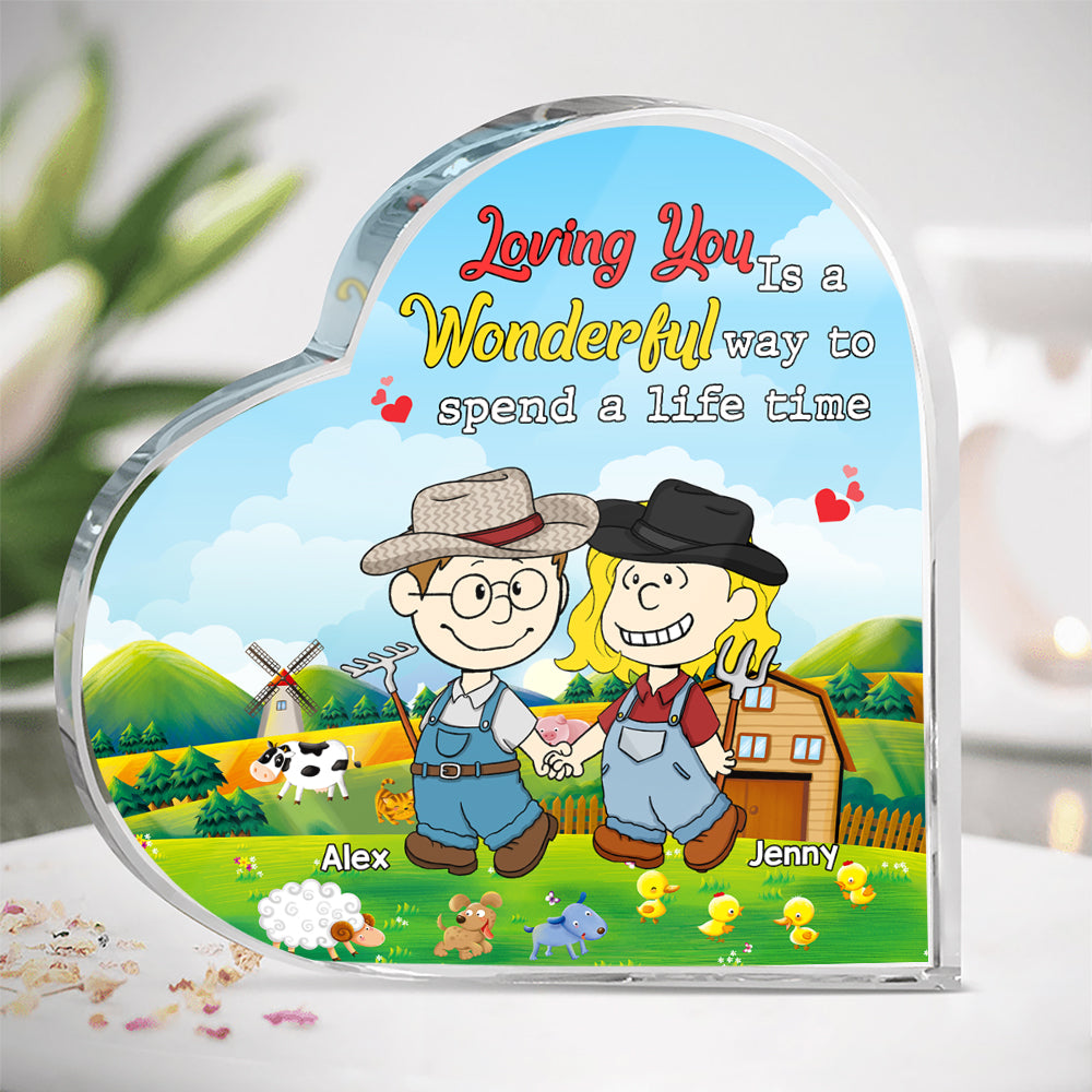 Personalized Gifts For Couple Farmer Heart Shaped Acrylic Plaque 04XQMH110125HG - Shaped Plaques - GoDuckee