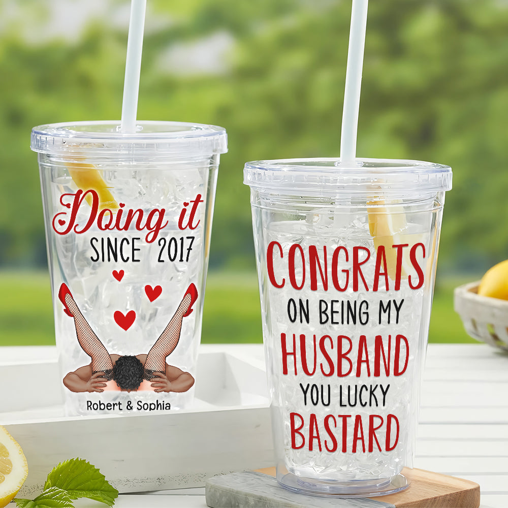 Congrats On Being My Boyfriend, You Lucky Bastard - Personalized Gifts  Custom Tumbler For Couples For Him/Her, Valentine's Day Gift