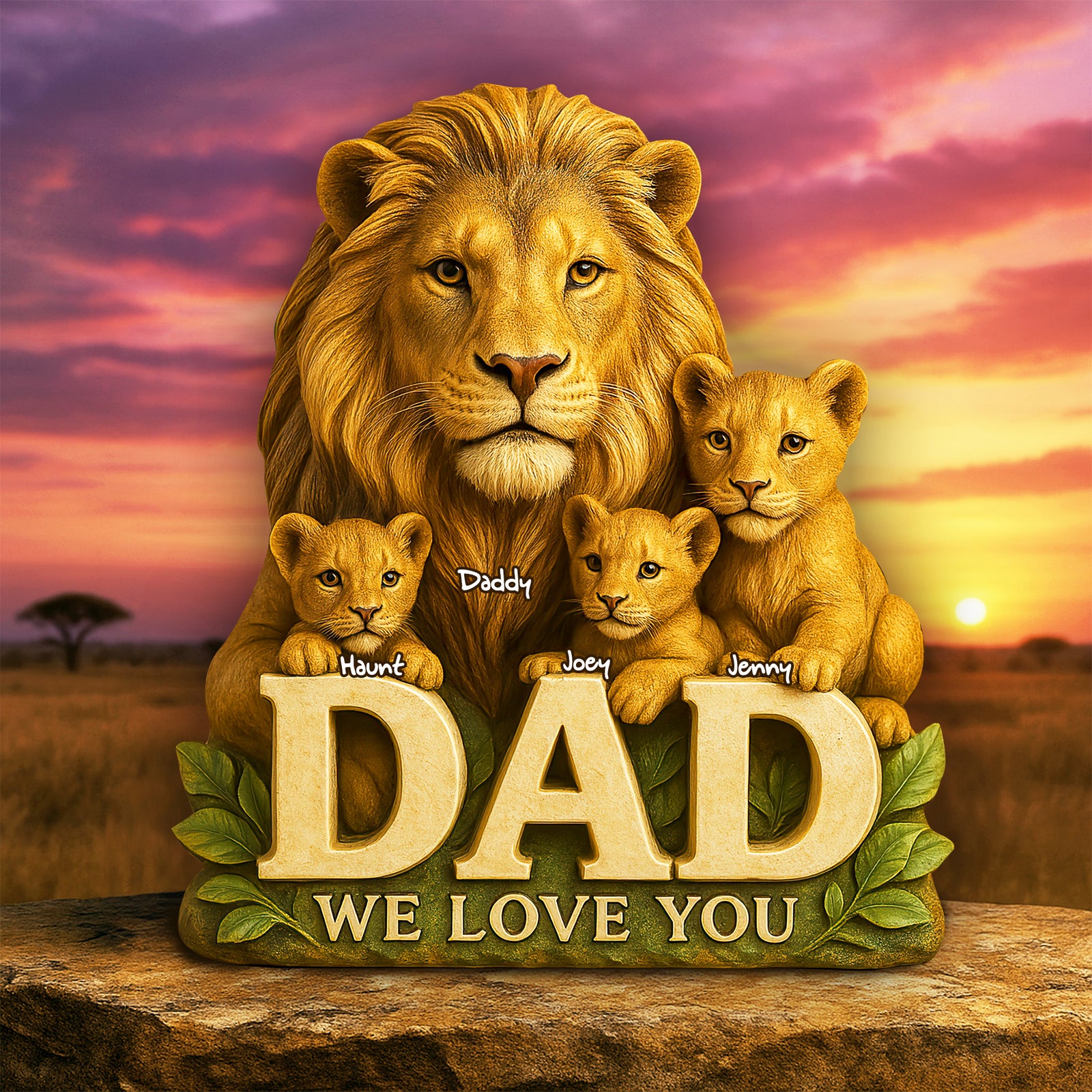 Lion Dad & Little Cubs Acrylic Plaque - Personalized Gifts For Father 01HULU100525 - Shaped Plaques - GoDuckee