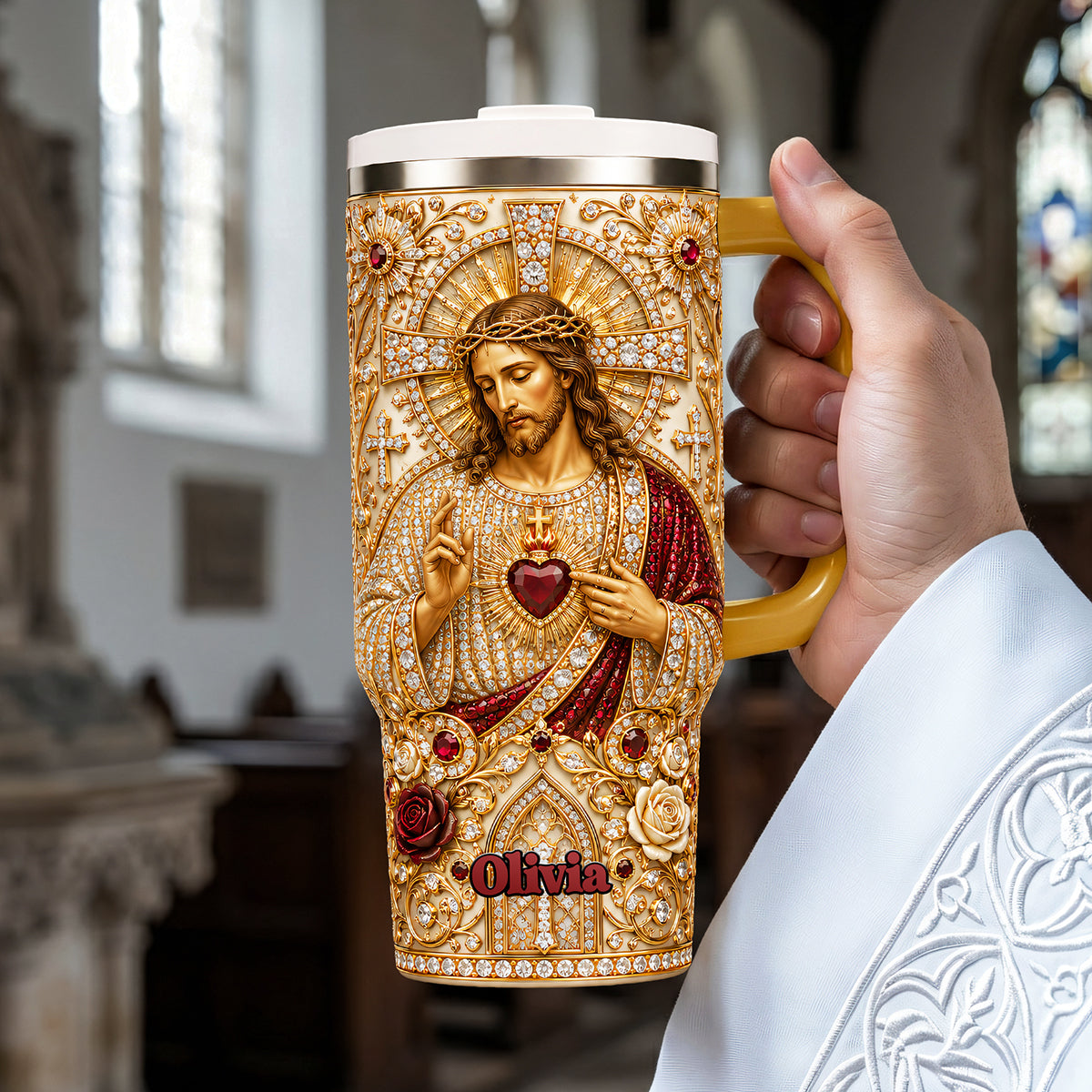 Jesusvirgin Mary Christian Tumbler With Handle - Personalized Gifts For Christian 01nata120626 - Tumbler Cup - GoDuckee